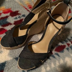 Vince camuto denim ankle strap wedge